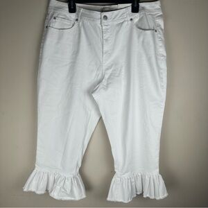EST. 1946 White Denim Jeans Cropped Ruffled Hem Hi Rise 18W